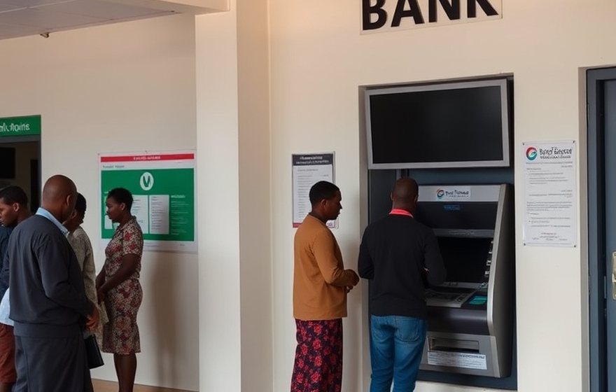 Before — Terminal out of service at peak hours: the wait moves to the teller desk.