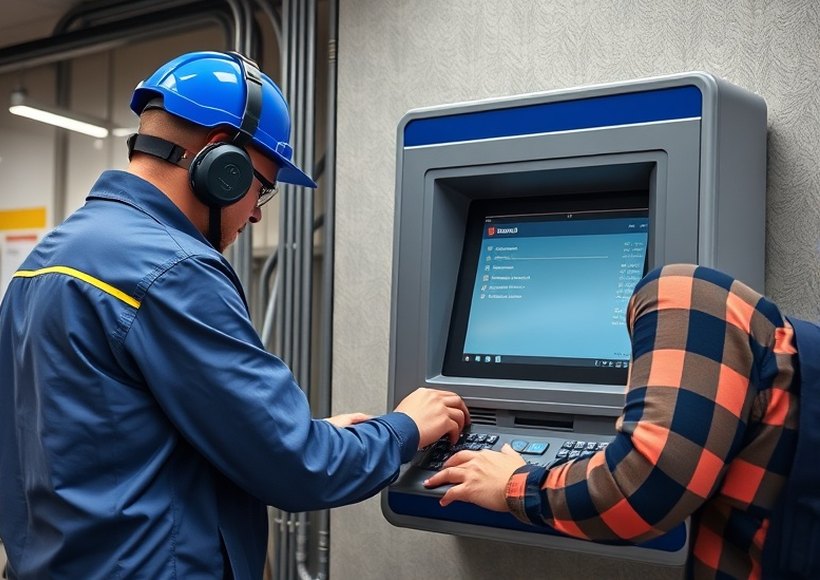 Technician carrying out maintenance on an ATM
